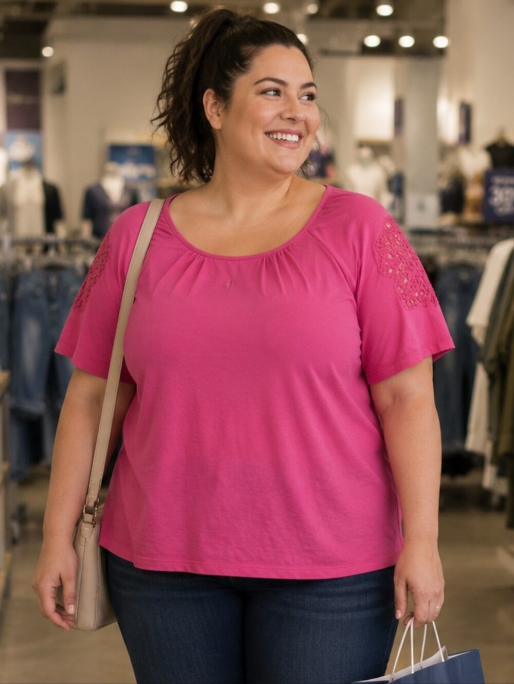 Old Navy Pink Lace Detail Sleeve Blouse. In EUC